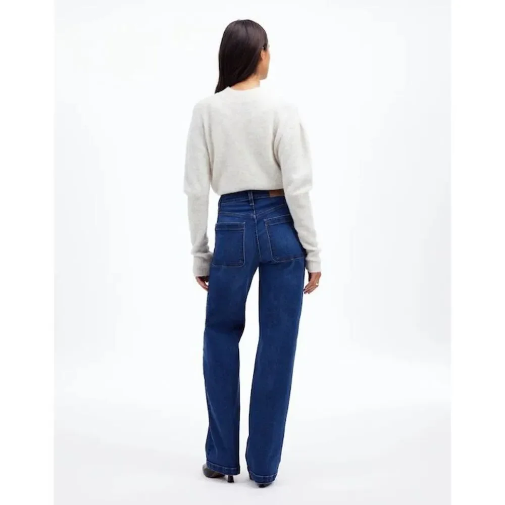 Madewell The Emmett Wide-Leg Full Length Jean Patch Pocket Allentown Wash 24 NWT